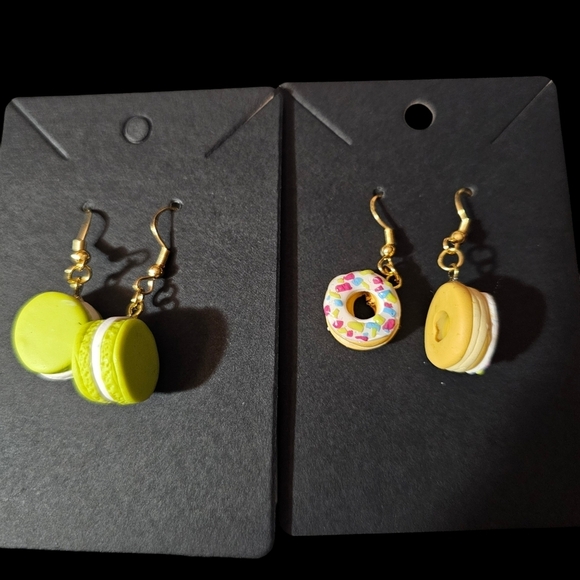 Earrings- two pair. Mini Macroons and Sprinkle donuts. Hypoallergenic. NWT - Picture 2 of 4